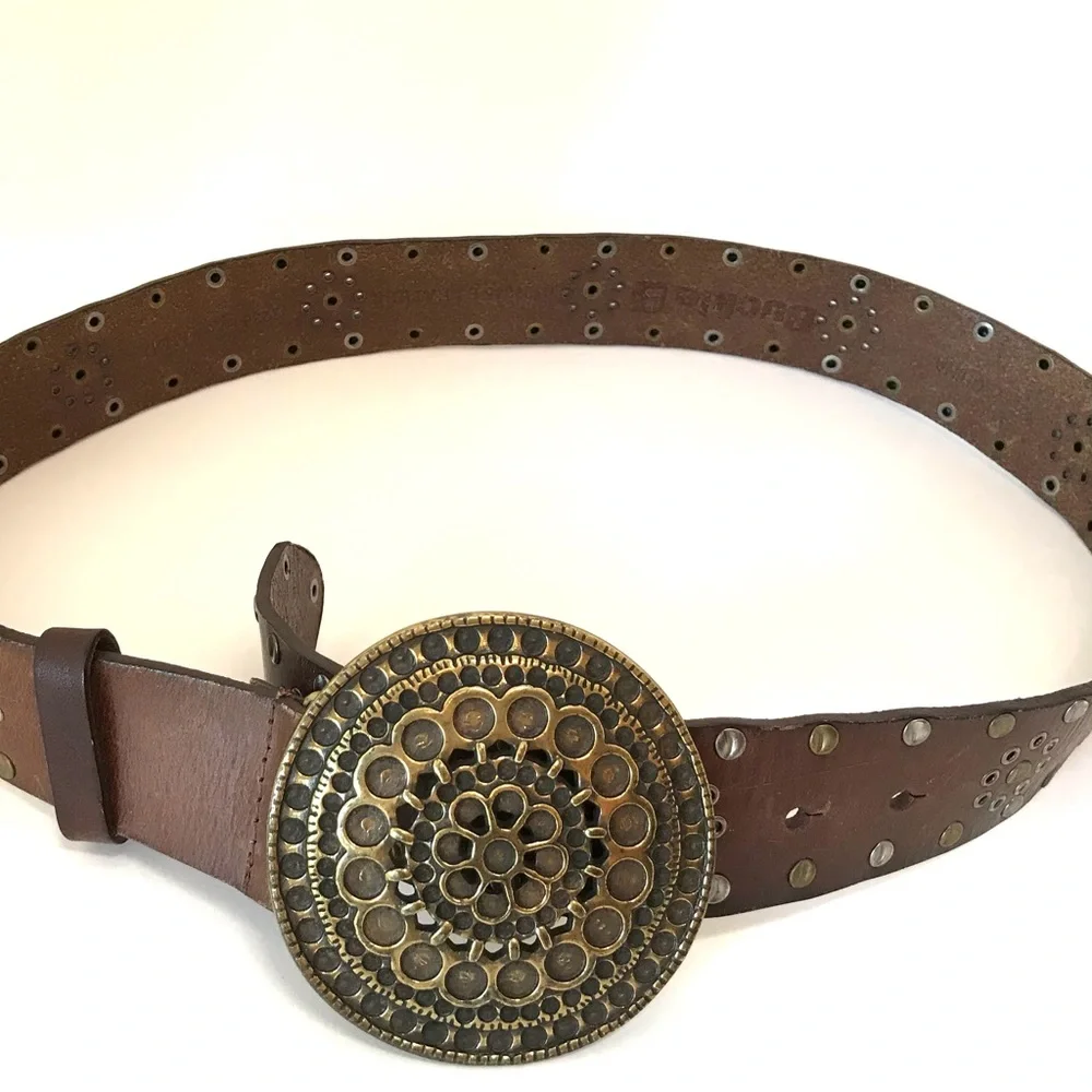 Leather Embossed Belt With Chunky Gold Buckle